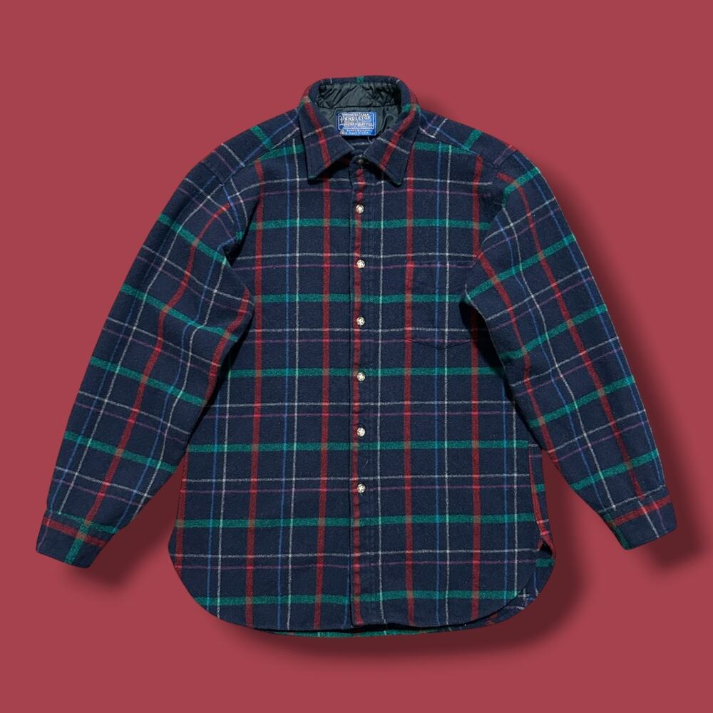 Vintage Pendleton Wool Flannel Shirt Plaid Check Long Sleeve Button Up Women Fit